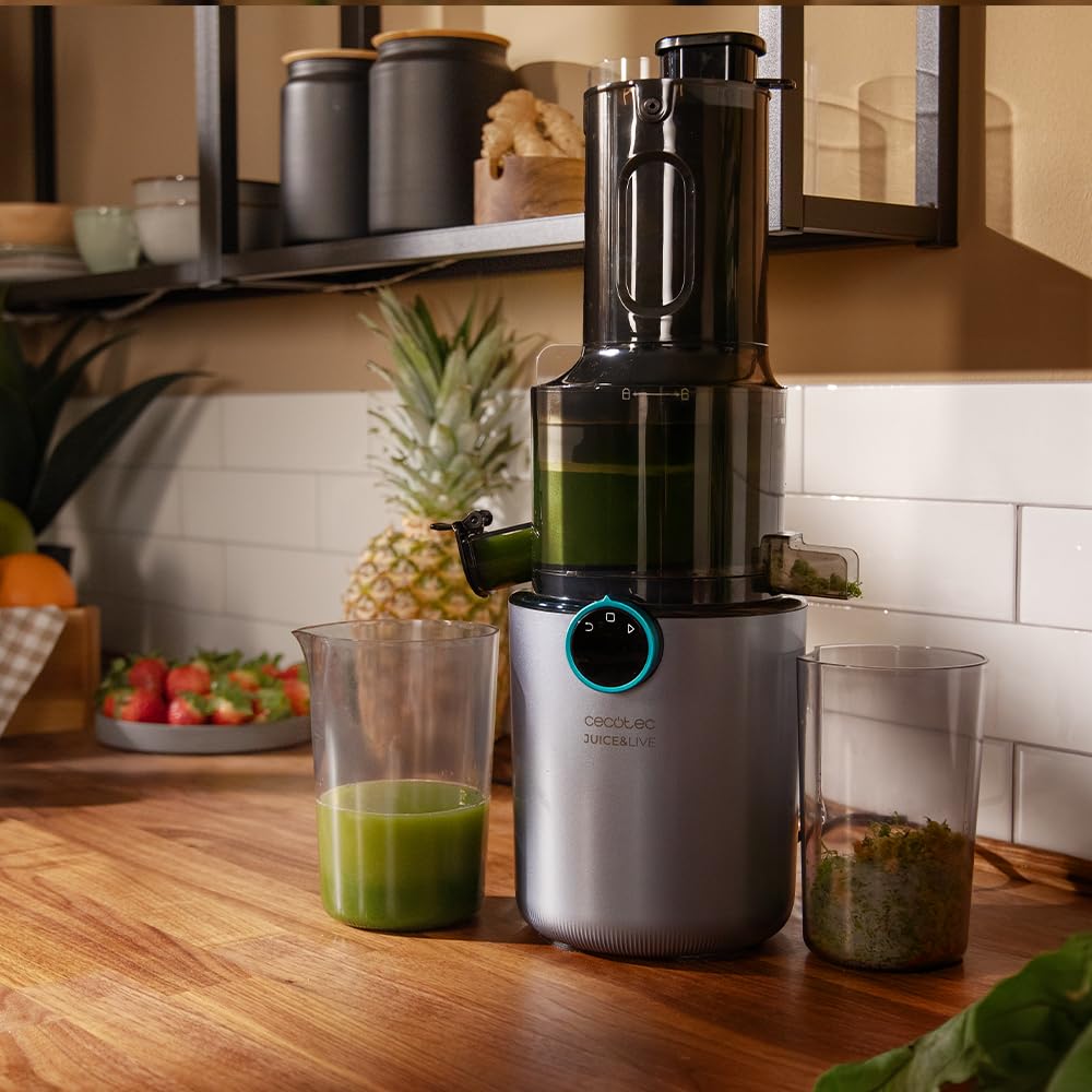 Cecotec Centrifuga Frutta e Verdura - Estrattore Frutta e Verdura Juice&Live 1500 Slim motore 200W, bocca 82mm, 55±5 RPM, silenzioso, facile pulizia, sistema sicurezza, ideale per succhi salutari