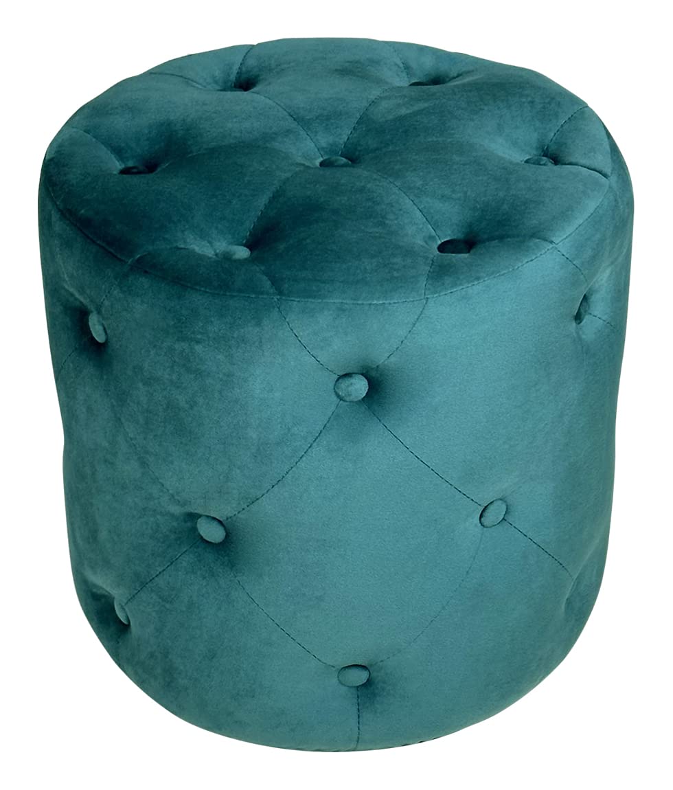SAMIRA Pouf in velluto capitonné verde petrolio, poggiapiedi mod. Honey