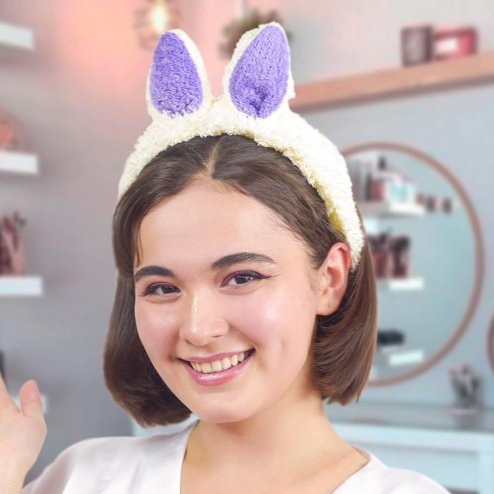 Özgüner Peluş Saç Bandı – Yumuşak ve Esnek Cilt Bakım Bandı – Makyaj, Duş ve Spa İçin Kadın & Genç Kızlara Özel Aksesuar (tavşanlı krem, 30)