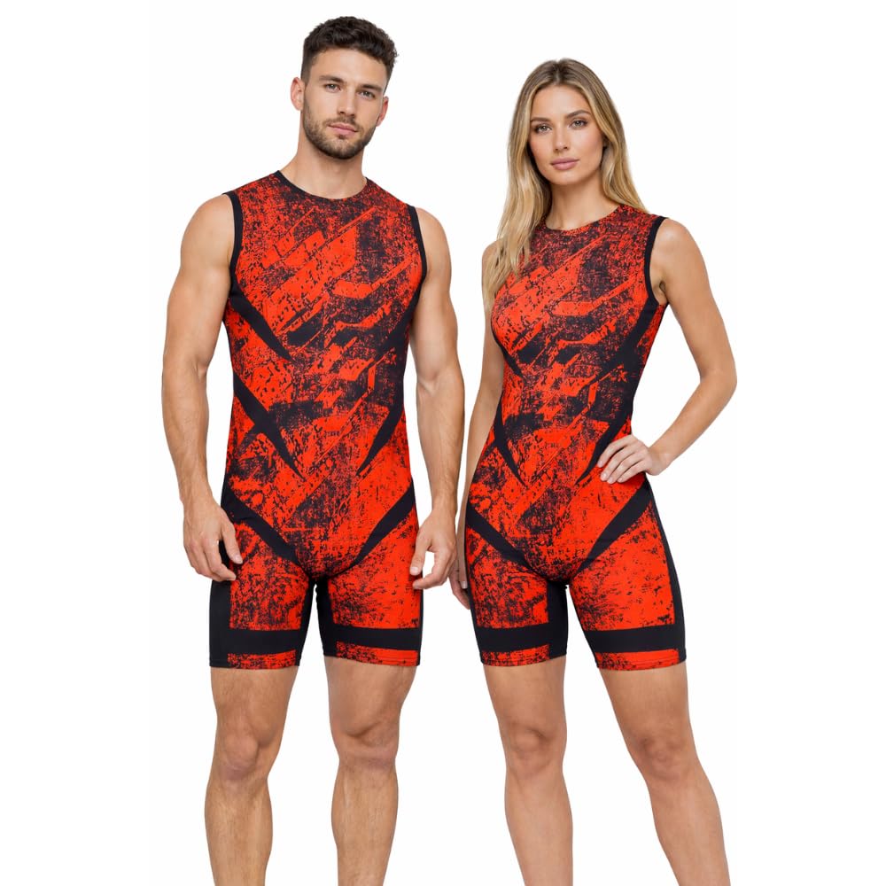 Swades Sports Men’s Biketard | Red & Black Distressed Pattern | Sleeveless Stretchable Performance Wear for Yoga, Dance & Acrobatics-image-13