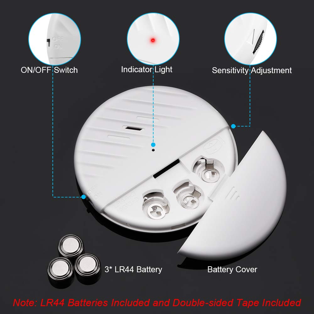 WSDCAM Sensores de alarma para ventana, 125 dB, ultra delgado, inalámbrico, detector de rotura de vidrio, alarma de vibración para ventanas y puertas del hogar, alarma de sensor de rotura de vidrio,