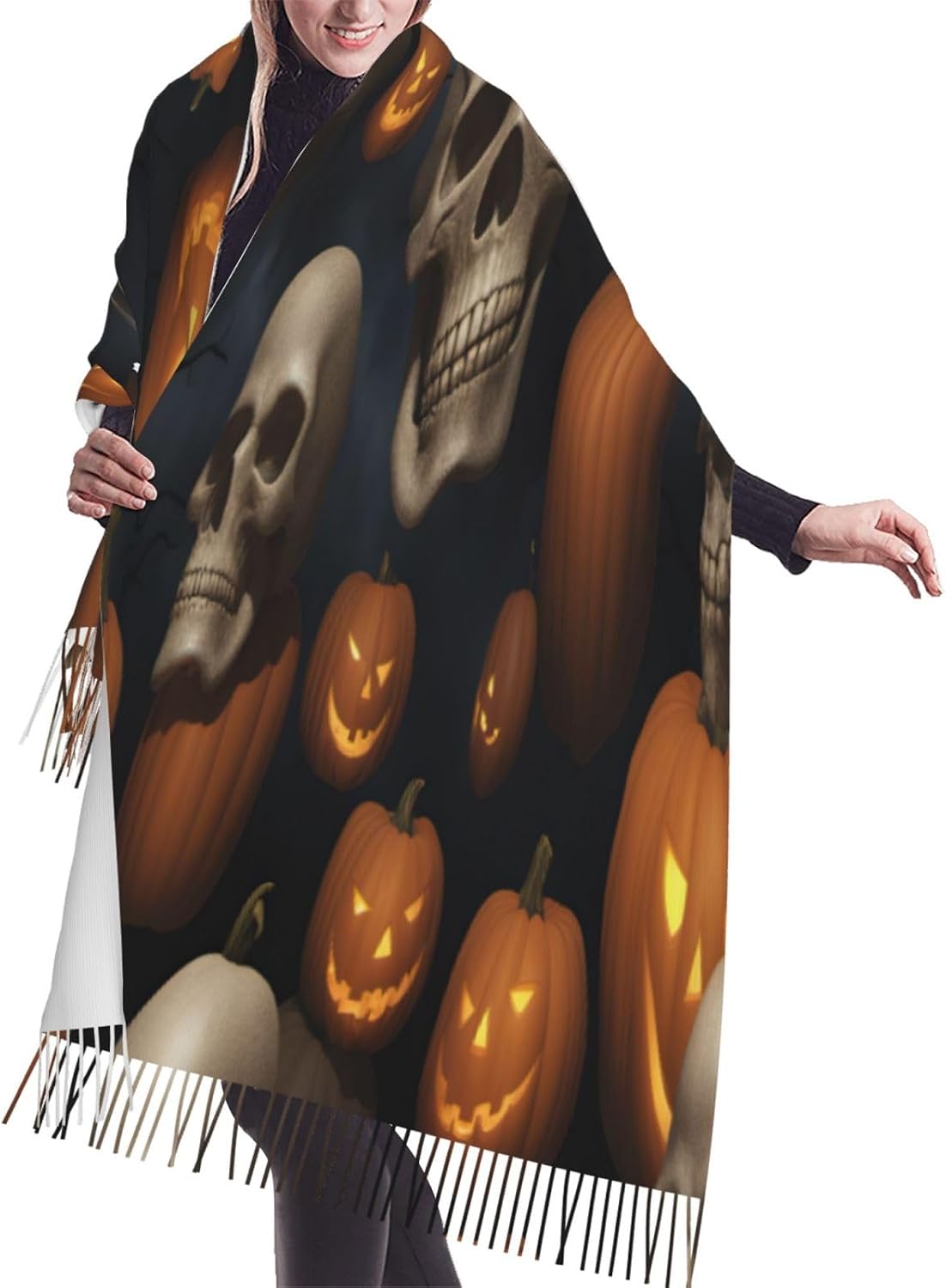 Halloween Skull Print Winter Polyester Scarfs For Women Fashion 77x27 Inch Scarves Shawls Wayfarer Gift