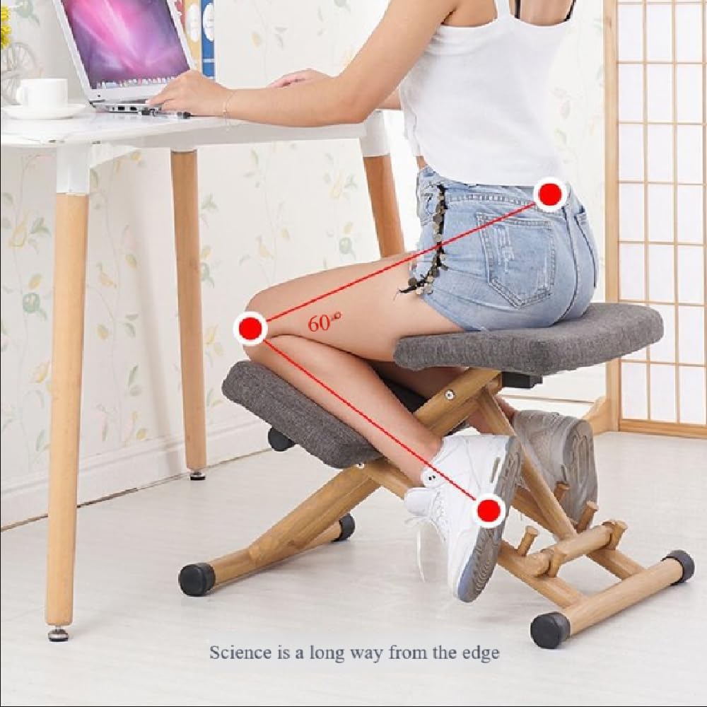 Silla ortopédica de rodillas con altura ajustable, diseñada ergonómicamente para corregir la postura y proporcionar alivio, ofreciendo un apoyo moderno para uso doméstico y de oficina