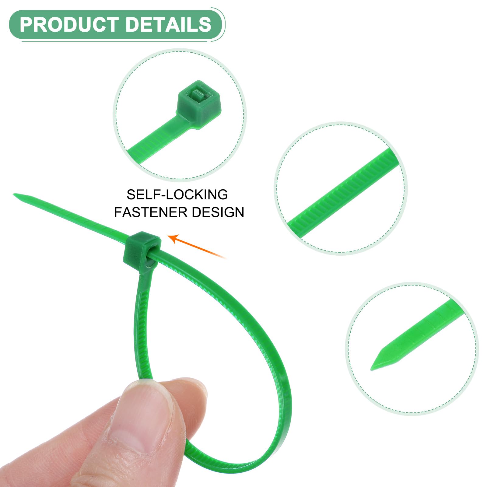 M METERXITY 200-Pack Green Cable Zip Ties - Image 2