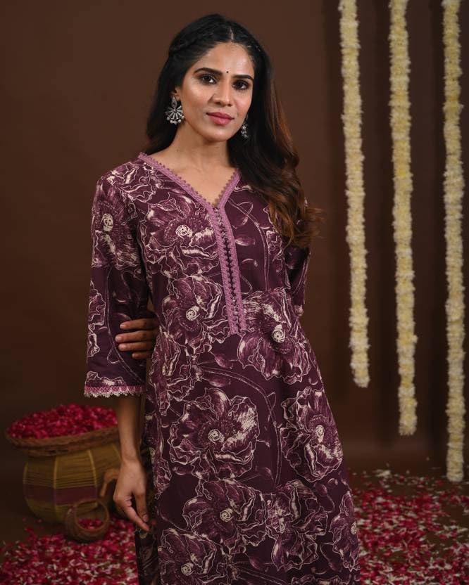 Image of FIRSTRAIN Women Cotton Straight Printed Kurti | Soft Breathable Kurta for Office & Casual Use | | Trendy Festive & Regular Wear Cotton Kurti