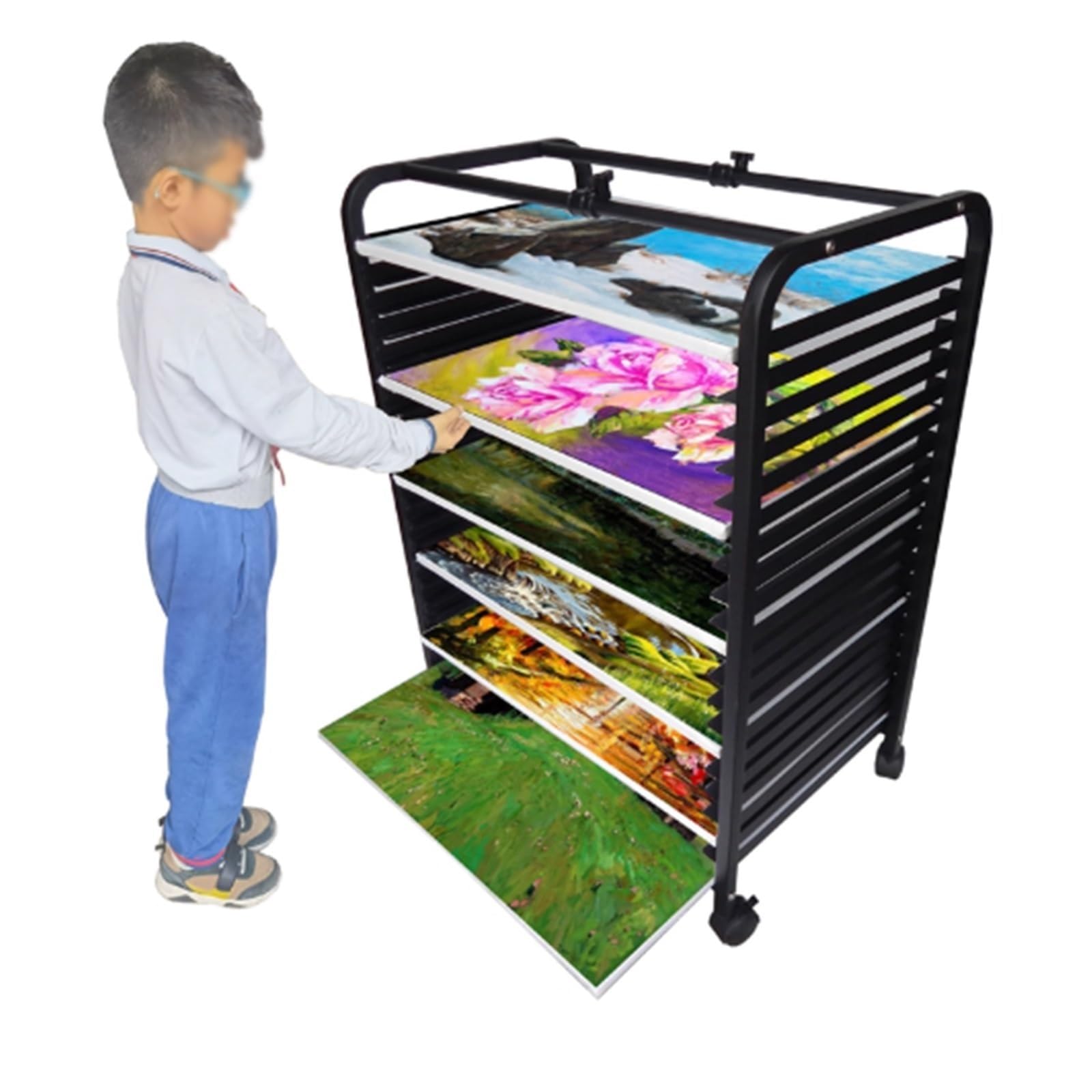 THEGA Rastrelliera Per L'asciugatura Di Opere D'arte A 20/30 Livelli, Regolabile (40-61 Cm) – Rastrelliera Mobile Per L'asciugatura Di Dipinti Con 4 Ruote, Ideale Per Opere D'arte In Aule(30 floors)