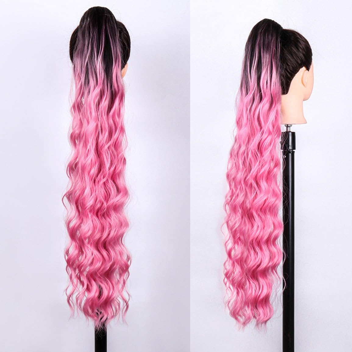 Super Long 80cm Thick Ponytail Extension Synthetic Loose Wavy Claw Clip in High Ponytail for Women Seamless Fake Full Pony Tail Hairpiece (Black/Pink) - Image 3