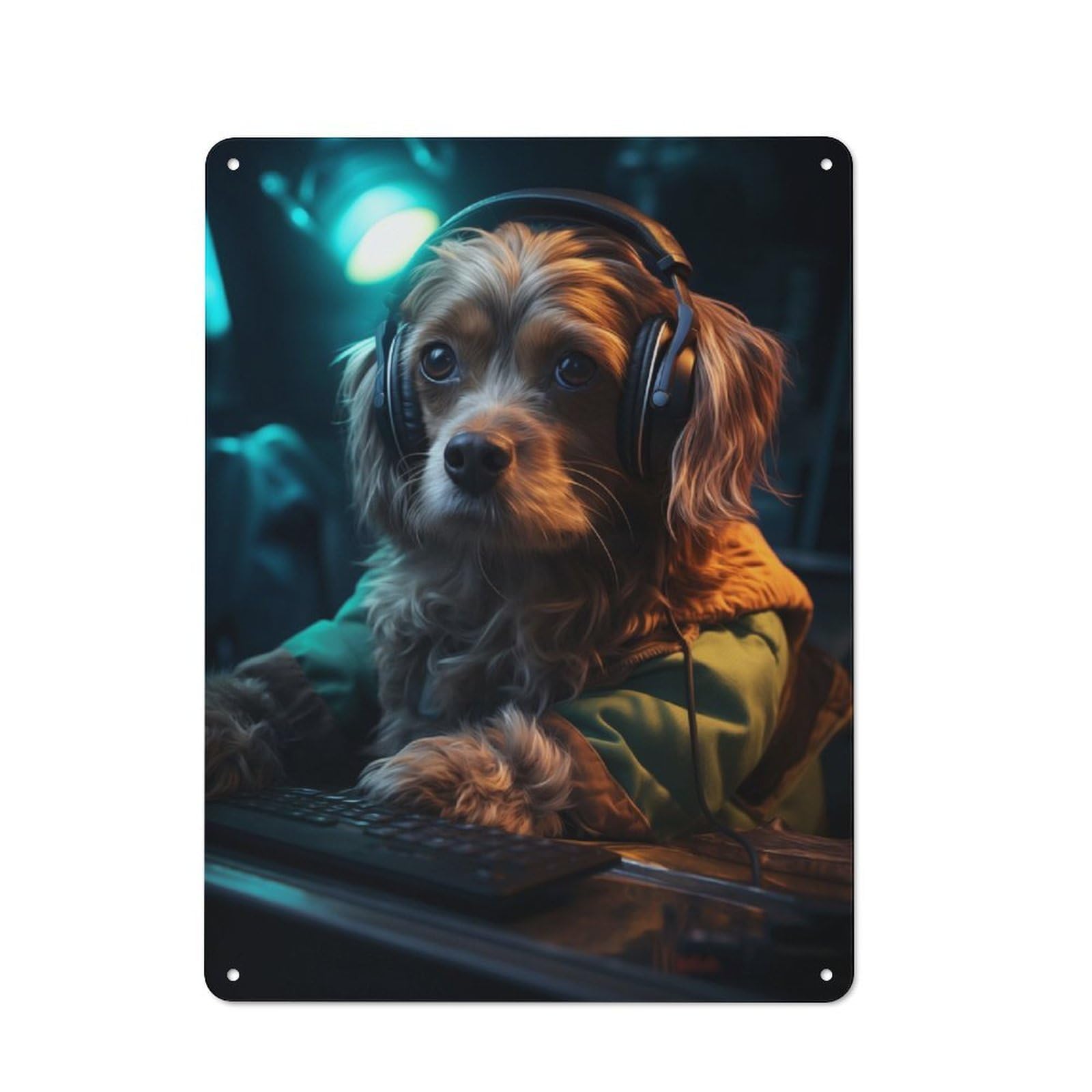 Junmoney Cute Gamer Dog Metal Plaque 40X30cm With For Pub Or Café, Rustic Decor, For Garage, Workshop And Man Cave Decoration
