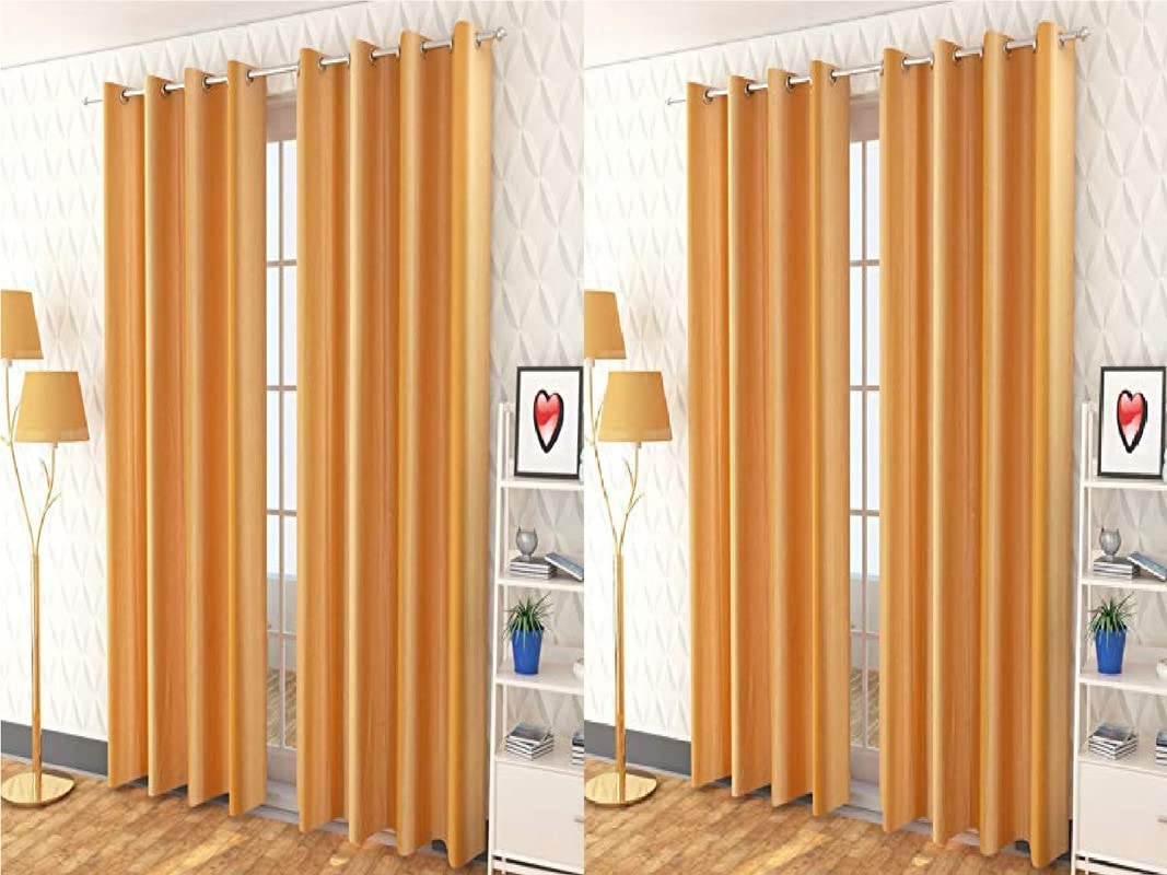 Exporthub 4 Piece Polyester Blend Eyelet Solid Long Door Curtain - 8 Ft, Golden