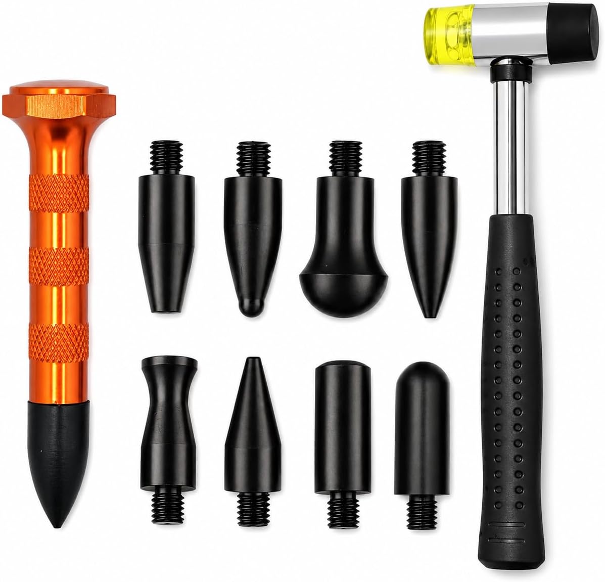 10Pcs Dent Repair Tool Kits Paintless Dent Removal Tap Down Tools Dent Rubber Hammer with 9 Different Shaped Hammer Heads for DIY dent Repair on Cars