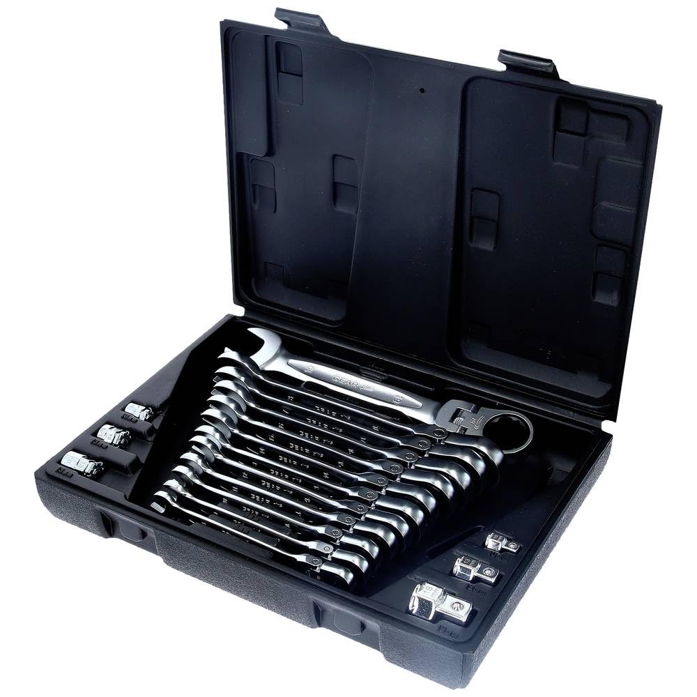 KS Tools 503.4868 Coffret de clés mixtes à cliquet à tête inclinable | Jeu de clés mixtes à cliquet à tête inclinable à verrouillage GEARplus, 18 pcs., outillage professionnel, chrome vanadium