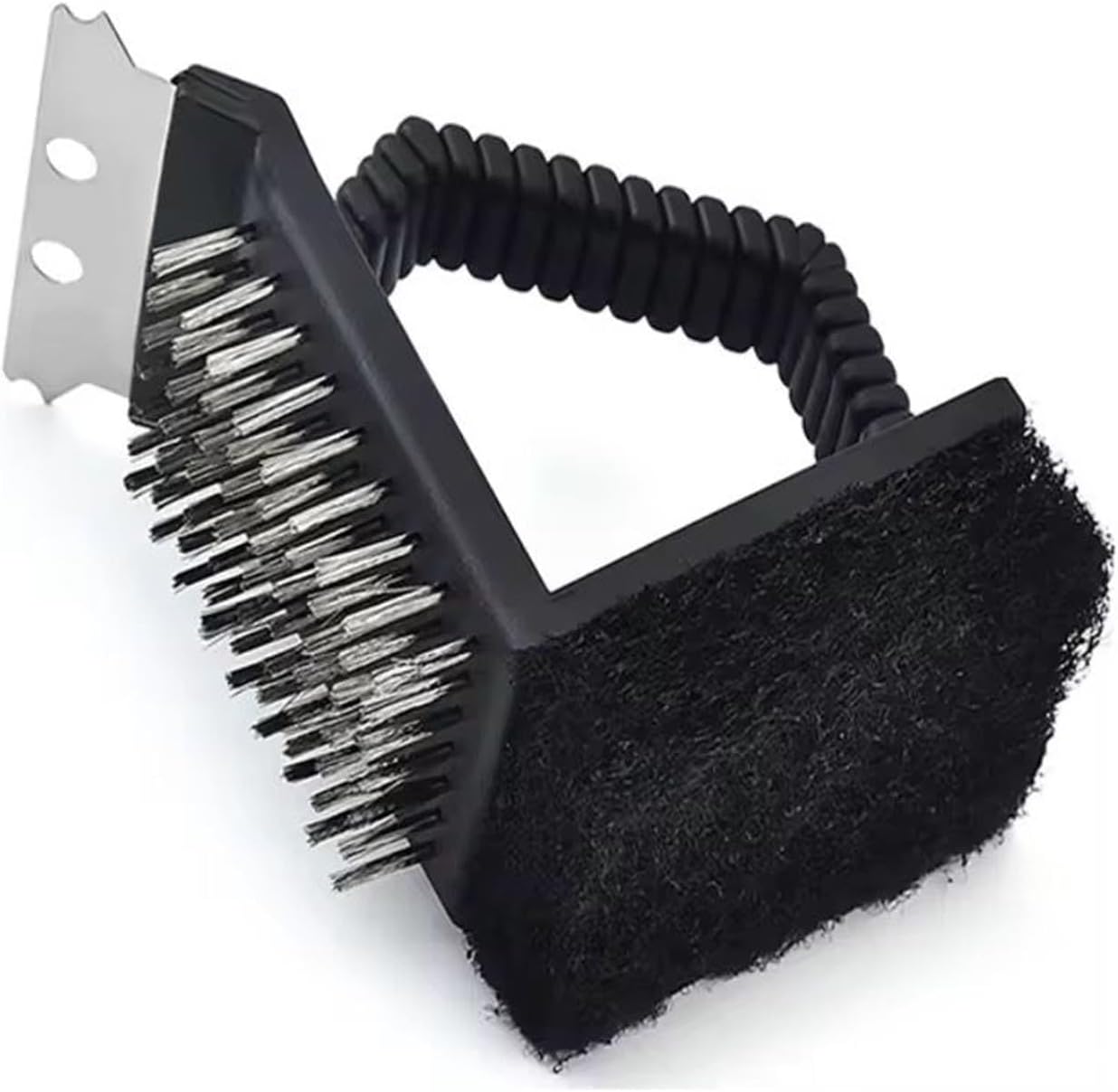 Lushenbell 3-in-1 Multi-Purpose Grill Brush-Wire Brush, Scraper & Bristle Brush - Safe BBQ Brush for Grill -Stainless Grill Grate Cleaner - Safe Grill Accessories for Clean with Less Effort