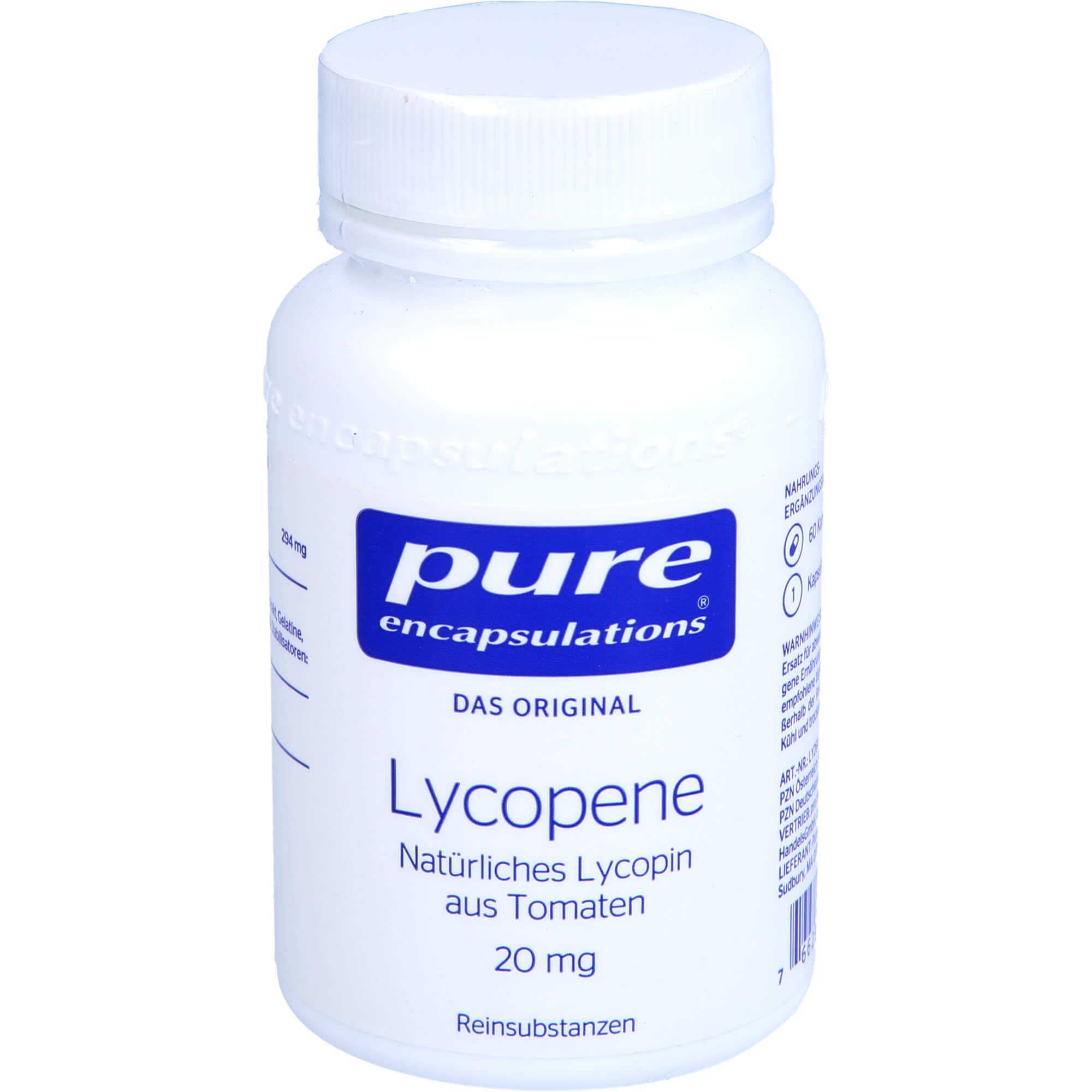 Pure Encapsulations - Lycopene 20 mg - Natürliches Carotinoid aus Tomaten - Unterstützung von verschiedenen Organen - 60 Kapseln