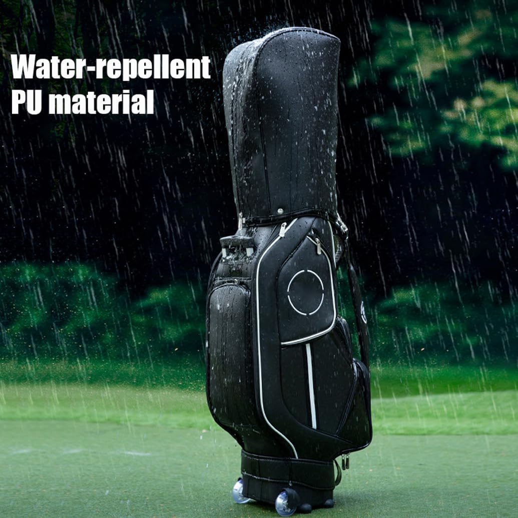 LANGWEI Golf Club Cart Bags, Professional Leather PU Waterproof Trolley Tow Golf Club Travel Bags Airbag with Wheel, 8 Way Divider Carry Bag for Golf Course