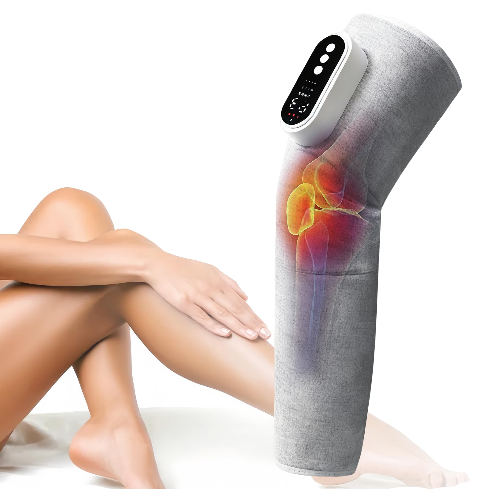 Massaggiatore elettrico portatile senza fili per gambe e piedi con funzione di calore e pressione dell'aria, tre modalità regolabili e tre intensità per calore, massaggio impastatore e relax. Grigio