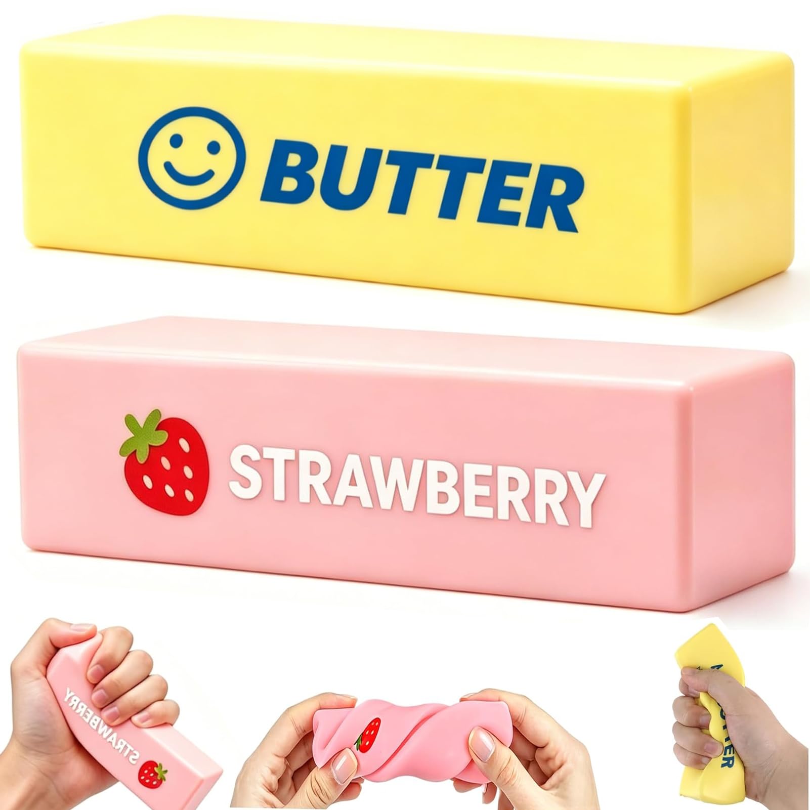 WENXUKHV Butter Squishy, Anxiety Relief Fidget Toy for Kids Adults Office Home (yellow and Pink)