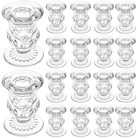 18Pcs Glass Taper Candle Holders Bulk Clear Crystal Candle Stick Candle Holders Elegant Tapered Candlestick Holders Bulk Glass Candle Holders for Table Centerpiece Wedding Party Christmas Thanksgiving Cover