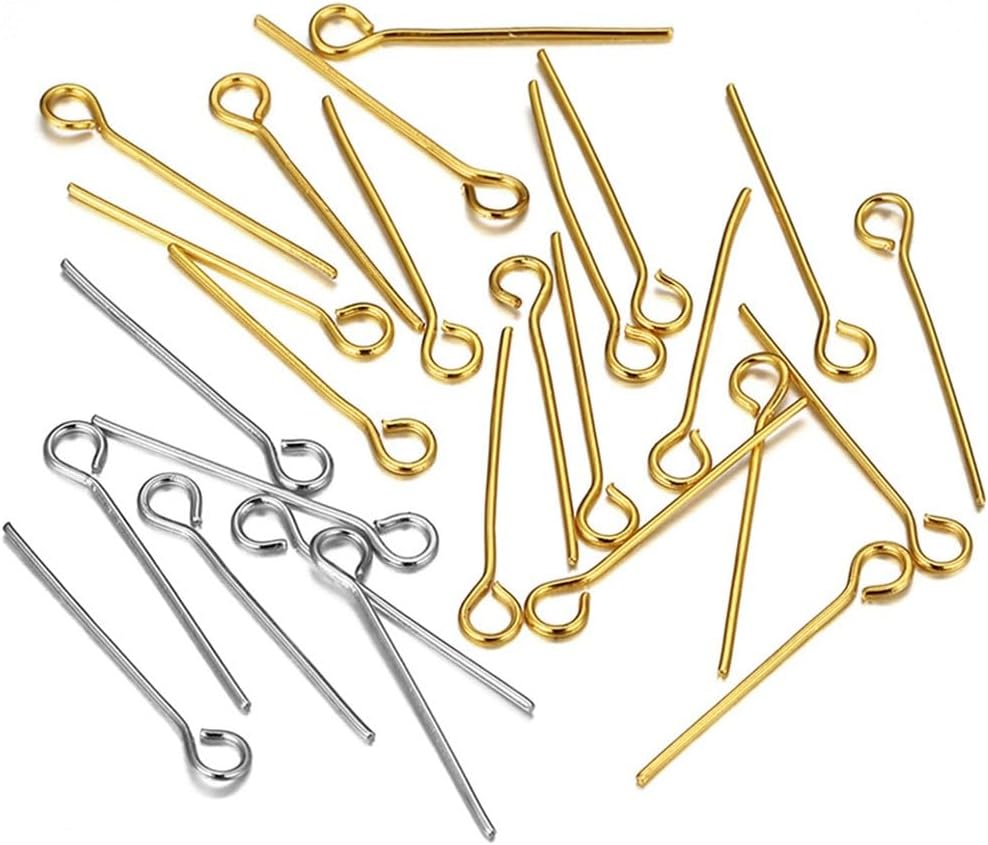 100pcs Stainless Steel Headpin DIY Accessories Earrings Beading Eye Pin Flat Head Pins for Making Supplies(Ball-Gold Color,20mm 100pcs)