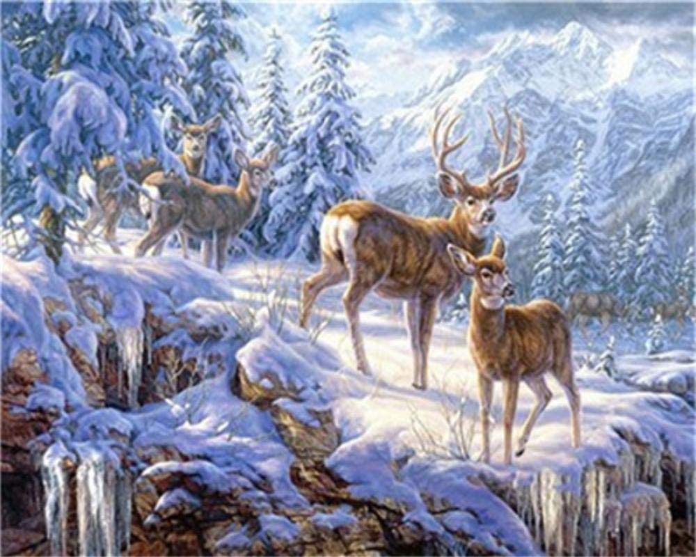 Peinture par numéro cerf dessin toile acrylique hiver art mural 40x50