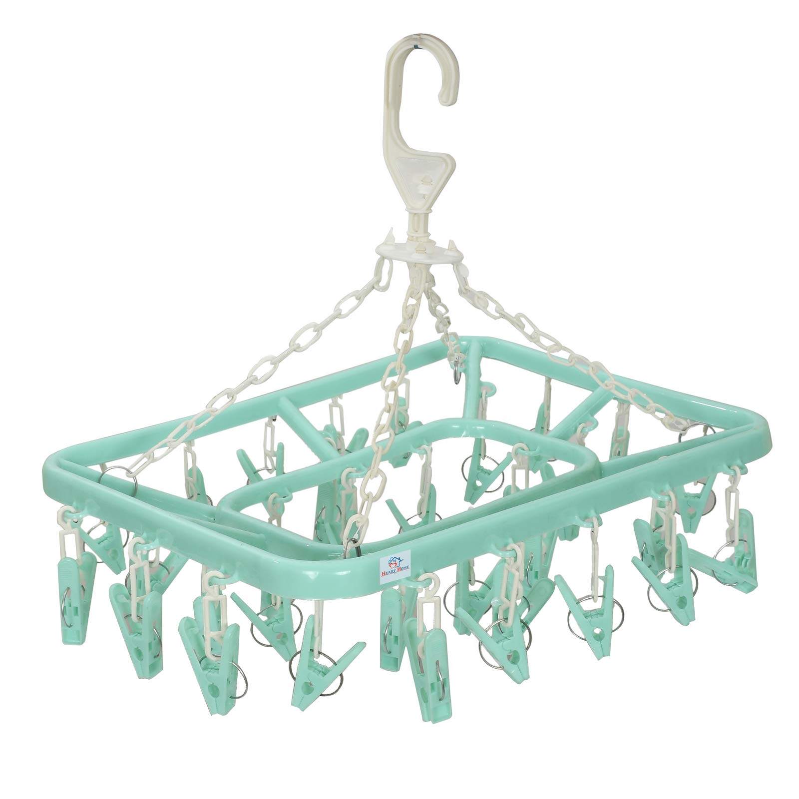 Heart Home Cloth Drying Hanger Rack (32 Clips)|360 Degree Portable & Rotatable Clips|Space Saving Travel & Durable Plastic|Size 40 x 38 x 30 CM (Green)-HHEART15537 (B08VJC13ZH) Amazon Price History, Amazon Price Tracker