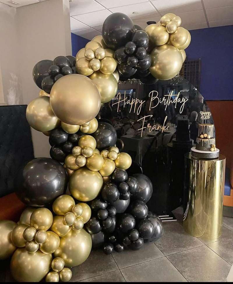 Image of Black and Gold Balloon Arch Garland Kit 153pcs with Star, 22 18 12 10 5in Different Size Black and Gold Confetti Latex Balloons for Birthday Anniversary Graduation New Year Party Decoration