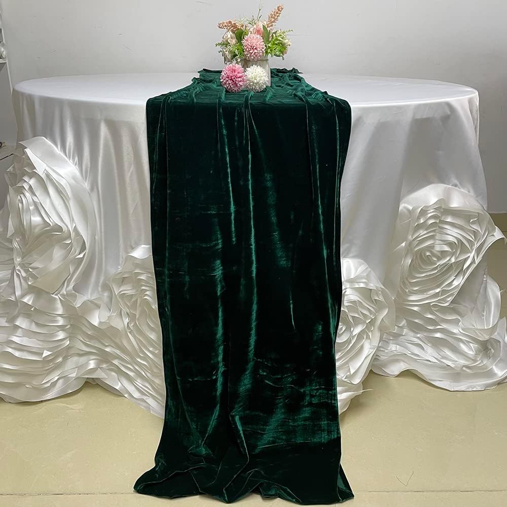 Luchuan 2PCS Emerald Green Velvet Table Runners ,14X112inch