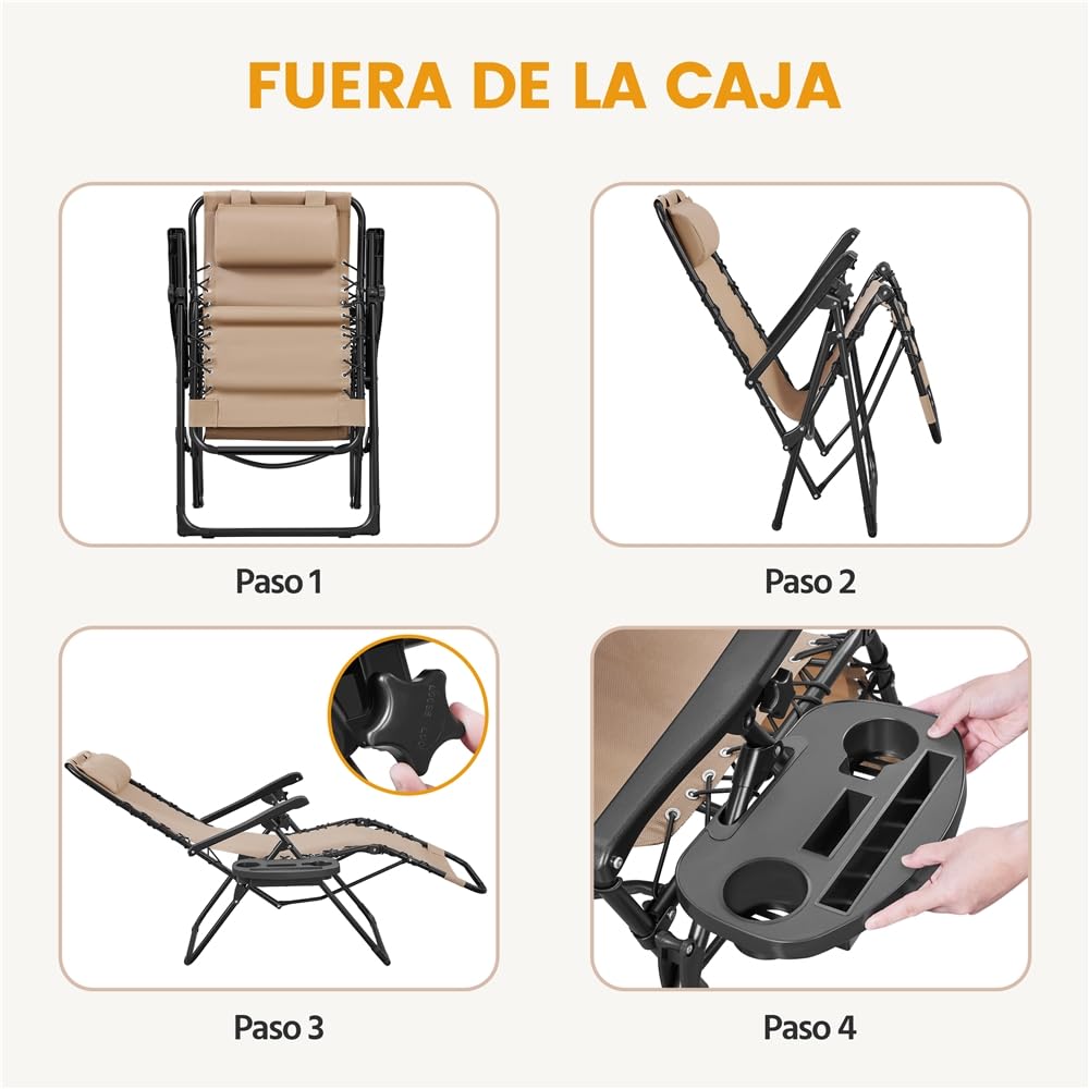 Yaheetech Tumbona Plegable para Exterior Tumbona Jardin Ligera y Portátil Silla Reclinable con Bandeja Lateral, Fácil de Mover para Exterior (1PCS Beige
