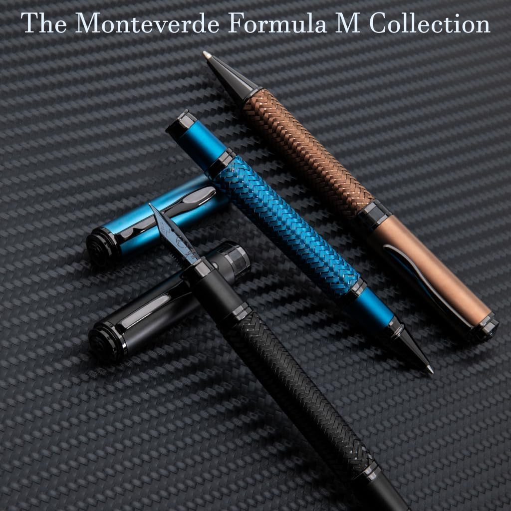 Monteverde USA Innova Formula M Luxury - Penna a sfera con finitura in carbonio nero - Inchiostro gel blu liscio - Design moderno - Penna Parker ricaricabile