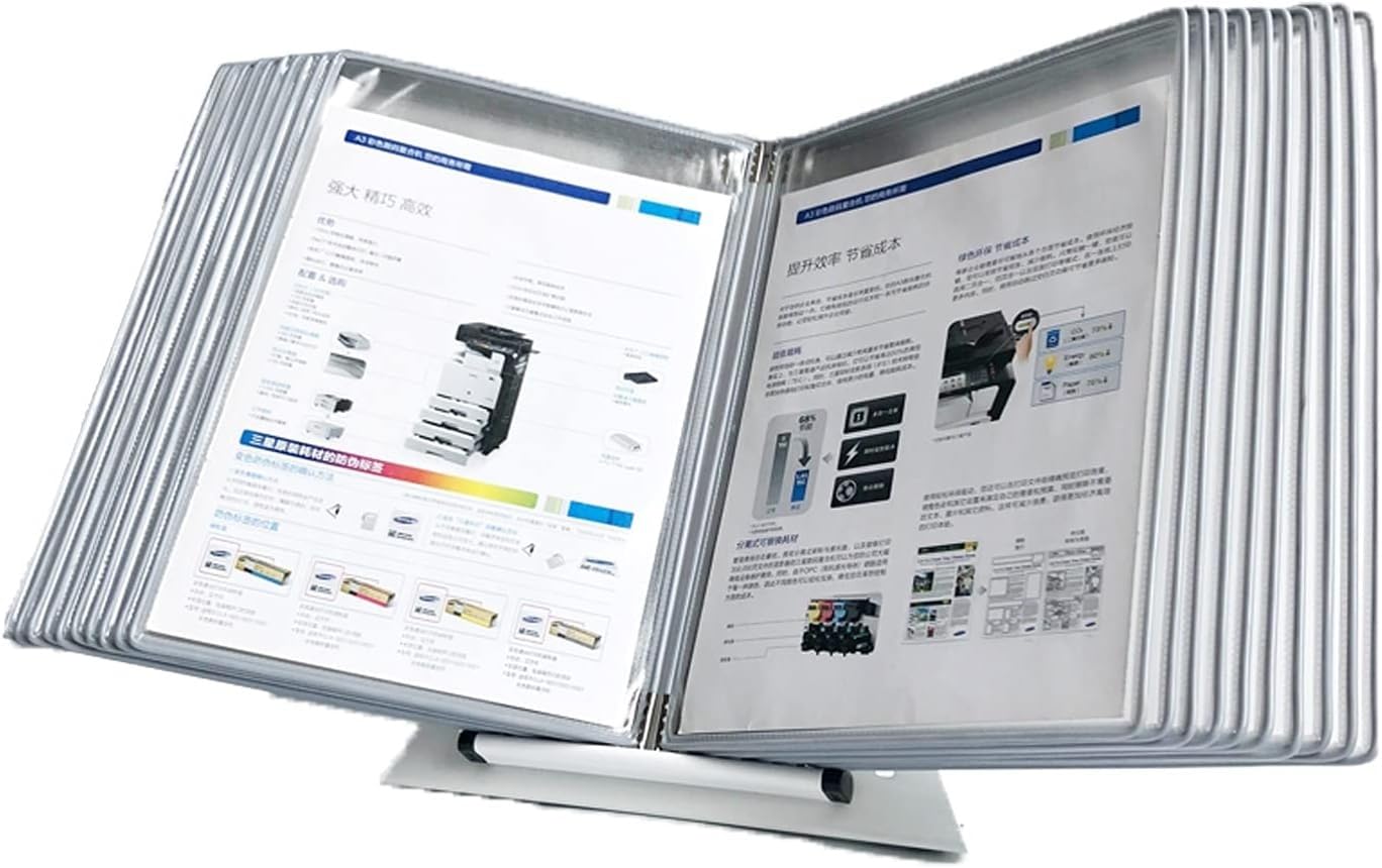 noxozoqm Durable Desktop Display, A4 Wall-Mounted Flip File Folder, 20 File Pockets Wall Catalog Display Rack, Metal *PVC(Color:B)