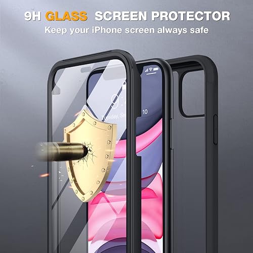 Miniatura 102 de Miracase Glass Series - Funda para iPhone 11 de 6.1 pulgadas, funda resistente de cuerpo completo mejorado con protector de pantalla de vidrio Negro
