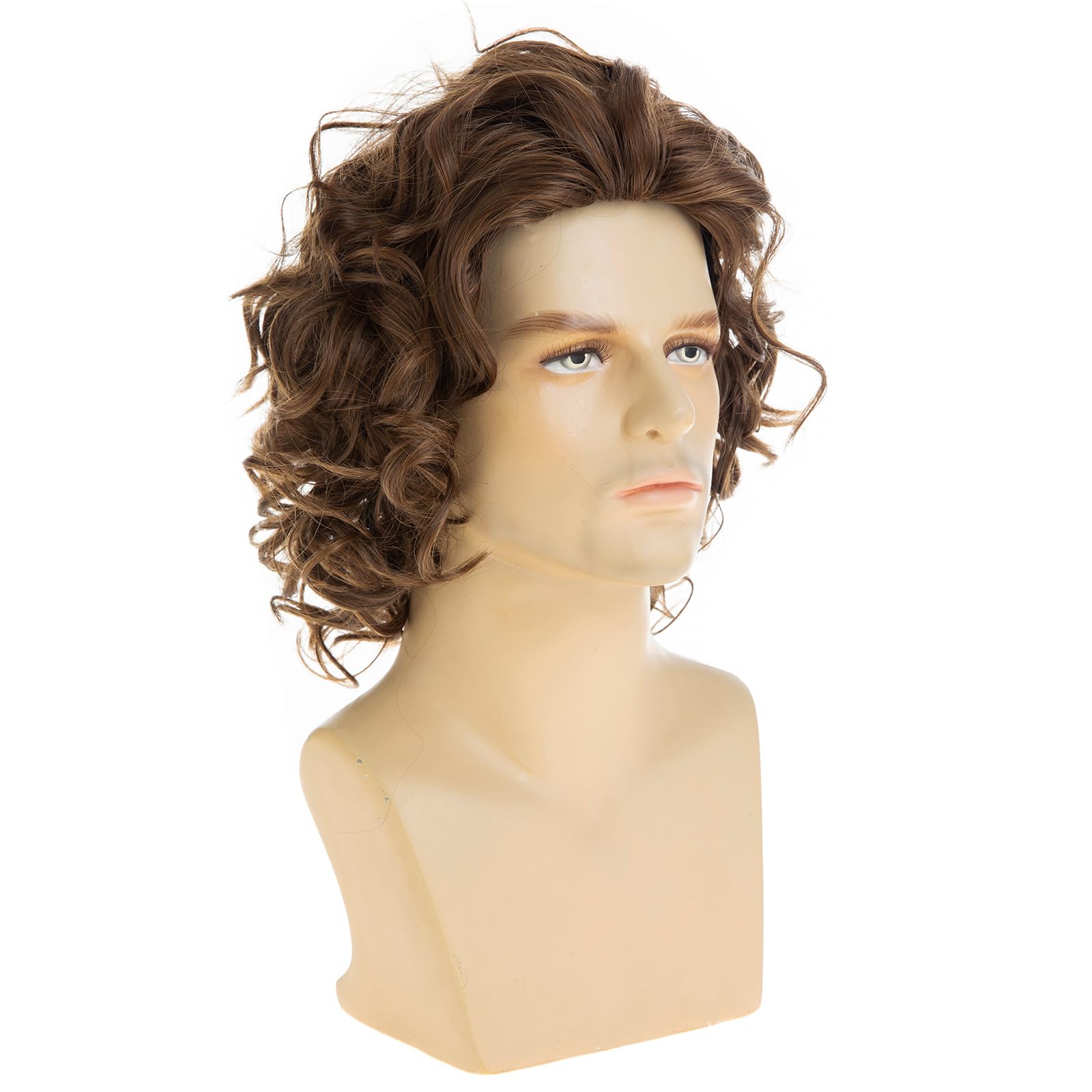 Dsimeig Mens Short Curly Wavy Brown Wig Synthetic Fluffy Cosplay Hair Wigs for Party Halloween Use - Image 4