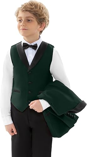Miniatura 4 de Conjunto de traje de 3 piezas para niños, ajustado, traje de fiesta, boda, formal, esmoquin (blazer+pantalón+chaleco)