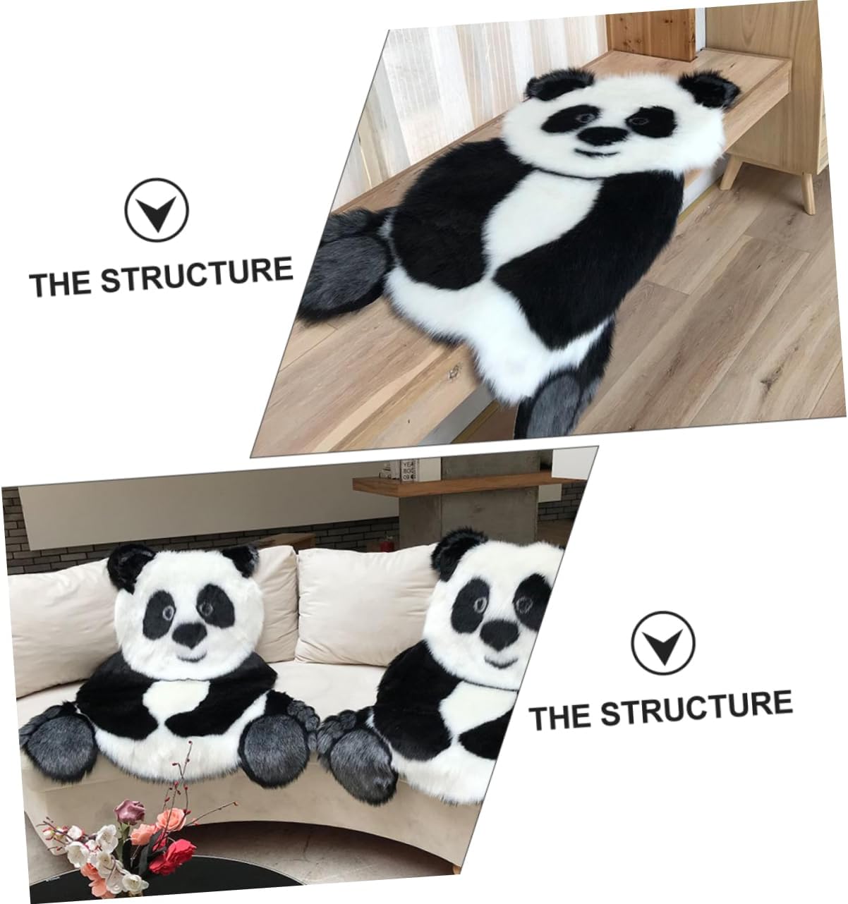 Panda Shaped Non-Slip Decorative Floor Mat for Bathroom and Living Room Thick Plush Household Carpet Machine Washable Water-Absorbent Area Rug