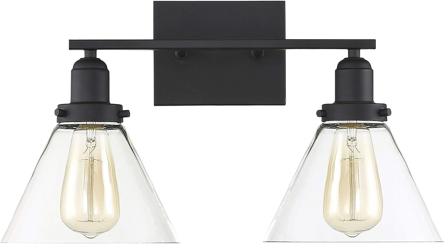 Savoy House 8-9130-2-BK Drake Farmhouse Vintage Industrial Clear Glass Bathroom Vanity Wall Light, 2-Light 120 Total Watts, 10" H x 18" W, Black