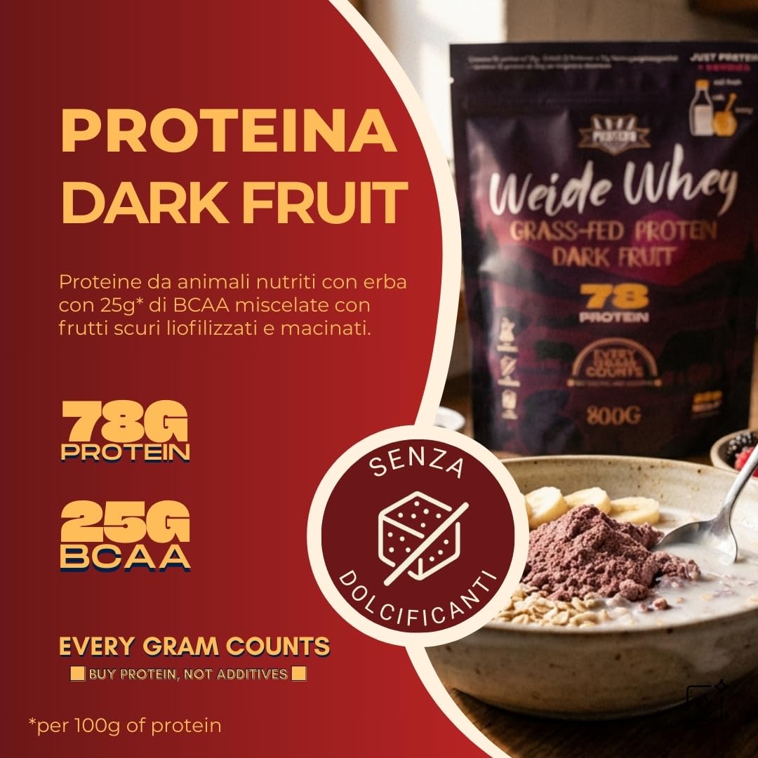 Protero Weide Whey Dark Fruit • Qualità Grass-Fed • Senza Zuccheri né Dolcificanti Aggiunti • 800g
