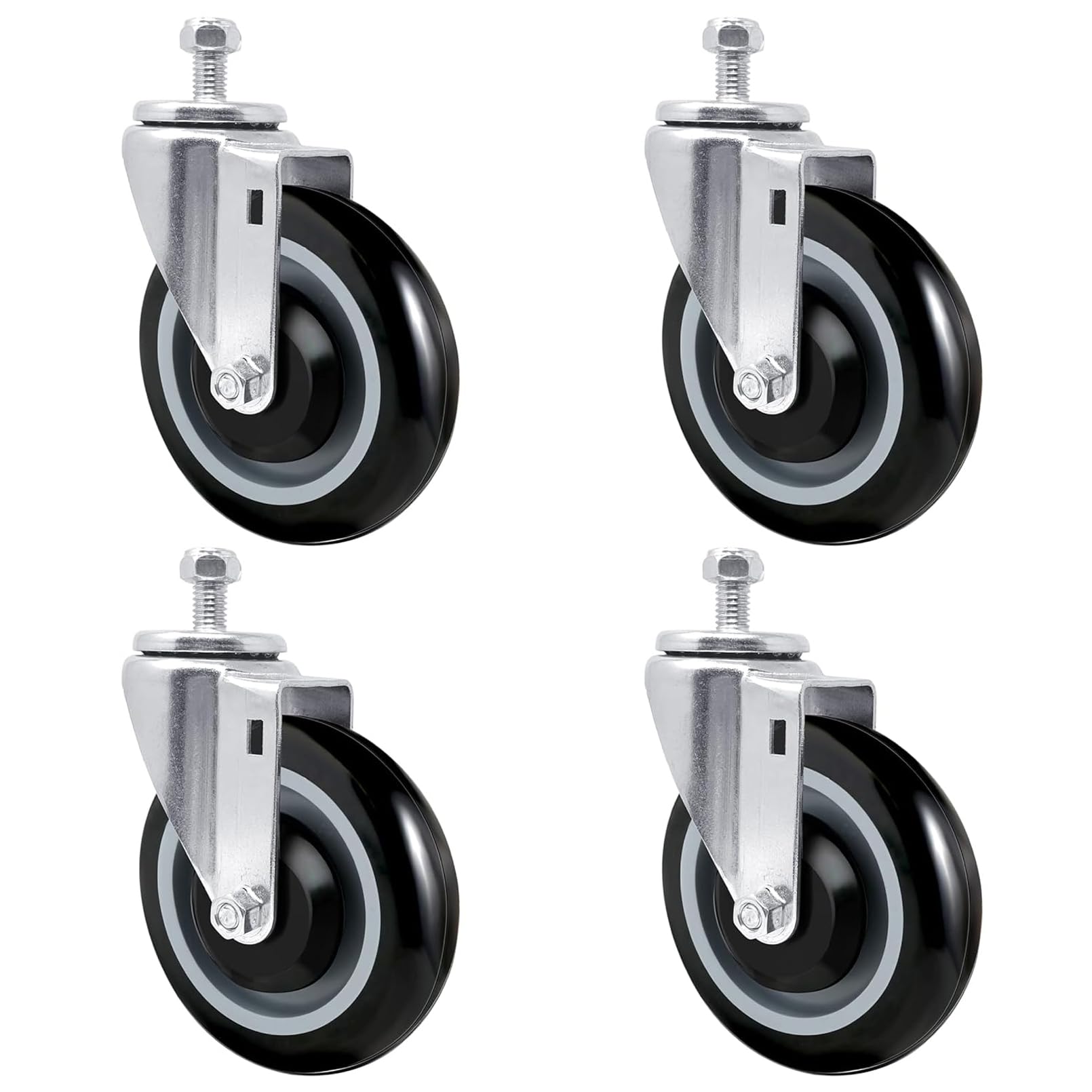 LONGRUNFORU 5 Inch Stem Casters for Shopping Carts, Polyurethane Shopping Cart Wheels Replacement,1/2”-13 x 1.0, Set of 4 Wheels for Cart Loading Capacity 1400lbs Total