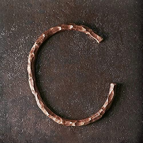 Hand Crafted Hammered Copper Bracelet Rustic Forged Do Old Punk Cuff Bangle Viking Handmade Jewelry Unisex Gift For Her Him A (15-18Cm Resizable) #TOP3