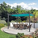 PURPLE LEAF 10' X 13' Outdoor Retractable Pergola with Sun Shade Canopy Patio Metal Shelter for Garden Porch Beach Pavilion Grill Gazebo Modern Yard Grape Trellis Pergola, Turquoise Blue