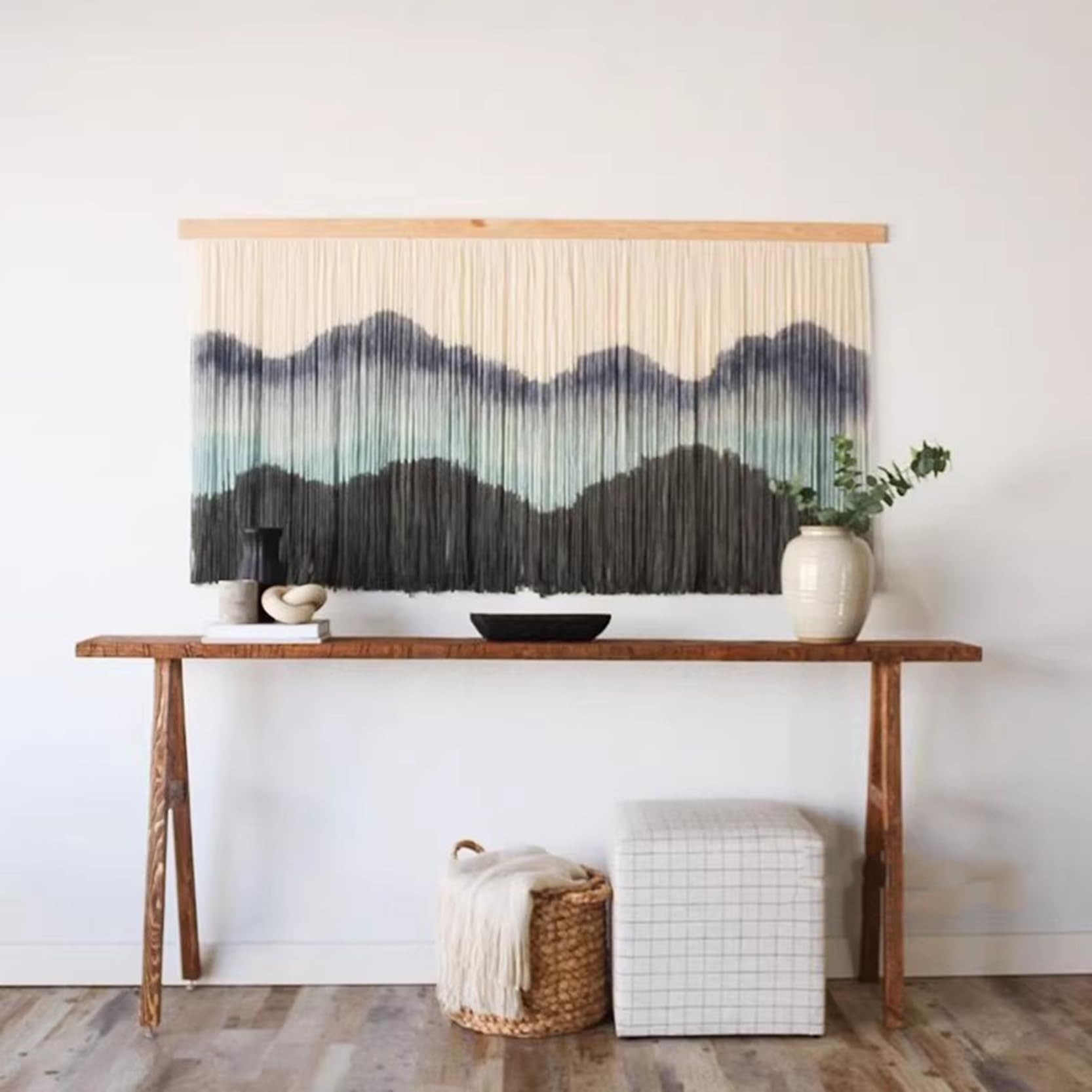 Makramowy wiszący gobelin ścienny, duży, tkany gobelin, ręcznie wykonany bawełniany sznurek, sztuka górska do eleganckiej dekoracji wnętrz, 100 x 60 cm, do sypialni lub mieszkania