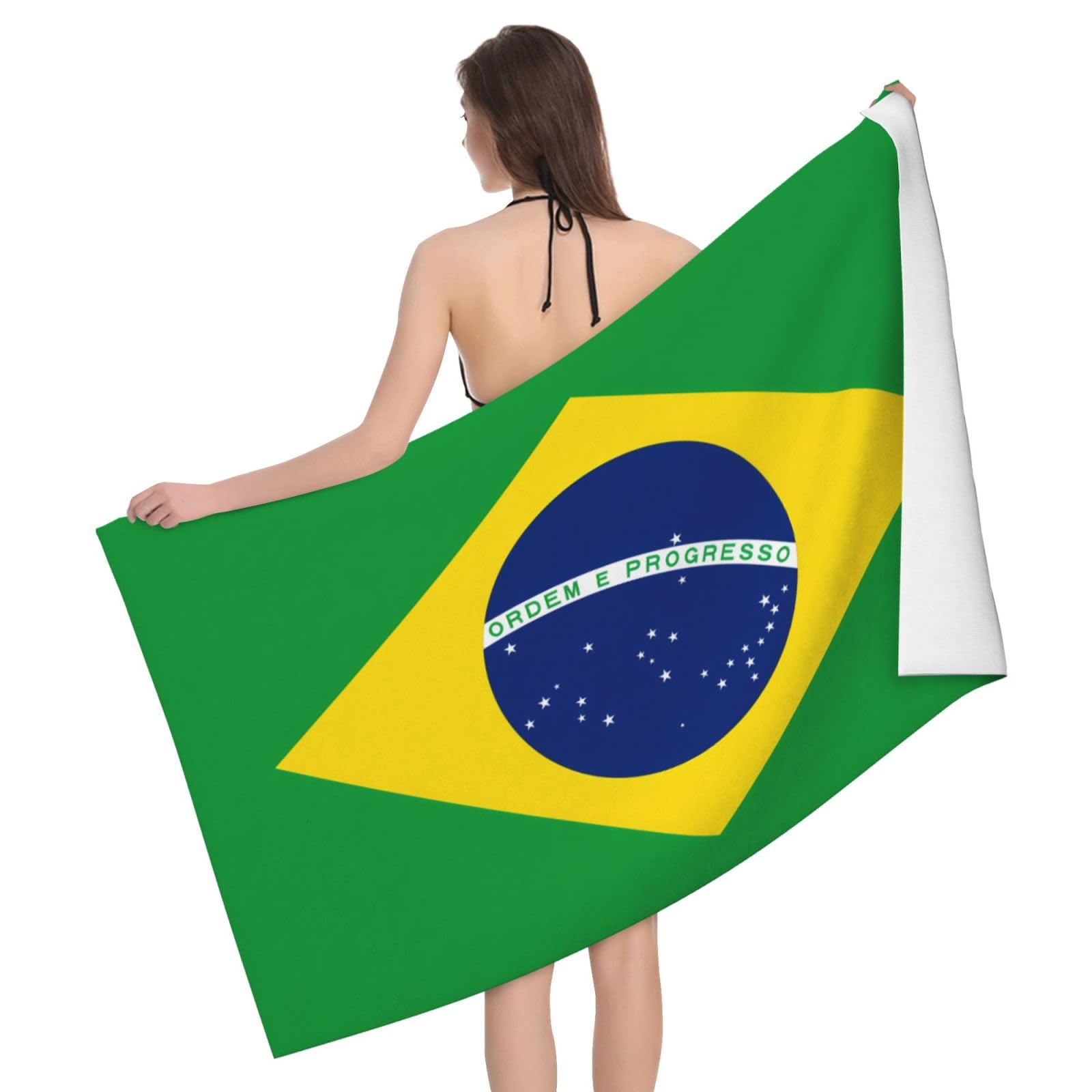 mianfer Brazilian flag Print Bath Towels - Soft Towel for Bathroom, Beach, and Travel - Versatile Wrap for Shower, Hotels
