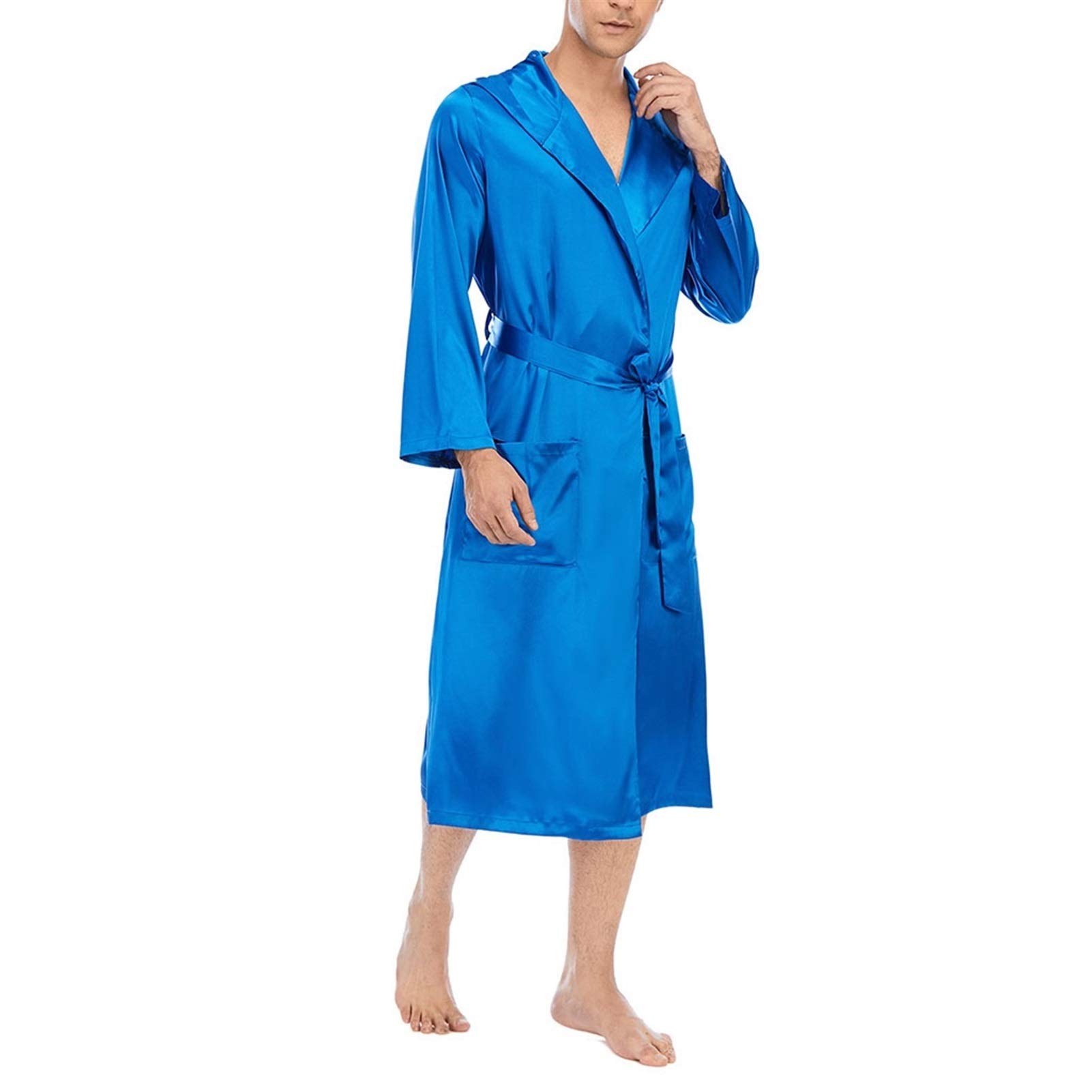 Bata De Seda Satinada Para Hombre – Kimono Estampado, Ligera Y Suave, Con Bolsillos, Adecuada Para Spa, Verano Y Estar En Casa