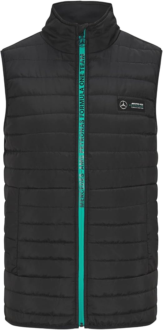 Gilet Homme Mercedes AMG Petronas F1 - Rembourré Thermore - Logo équipe - Dos Réfléchissant - 100% Polyester