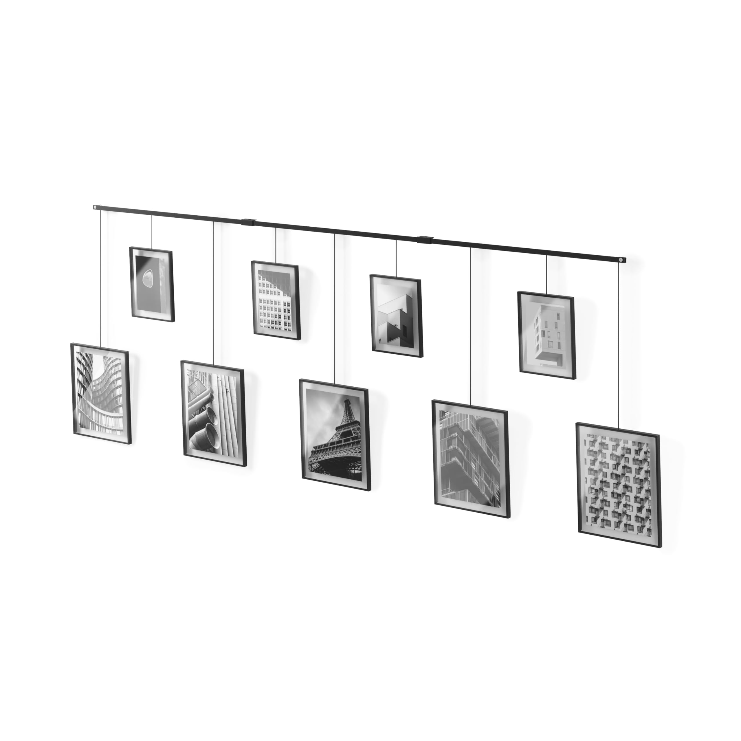 Exhibit Picture Frame Gallery Set, Adjustable Wall Collage Displays Nine Photos (Four 5x7 and Five 8x10), Set of 9, Black
