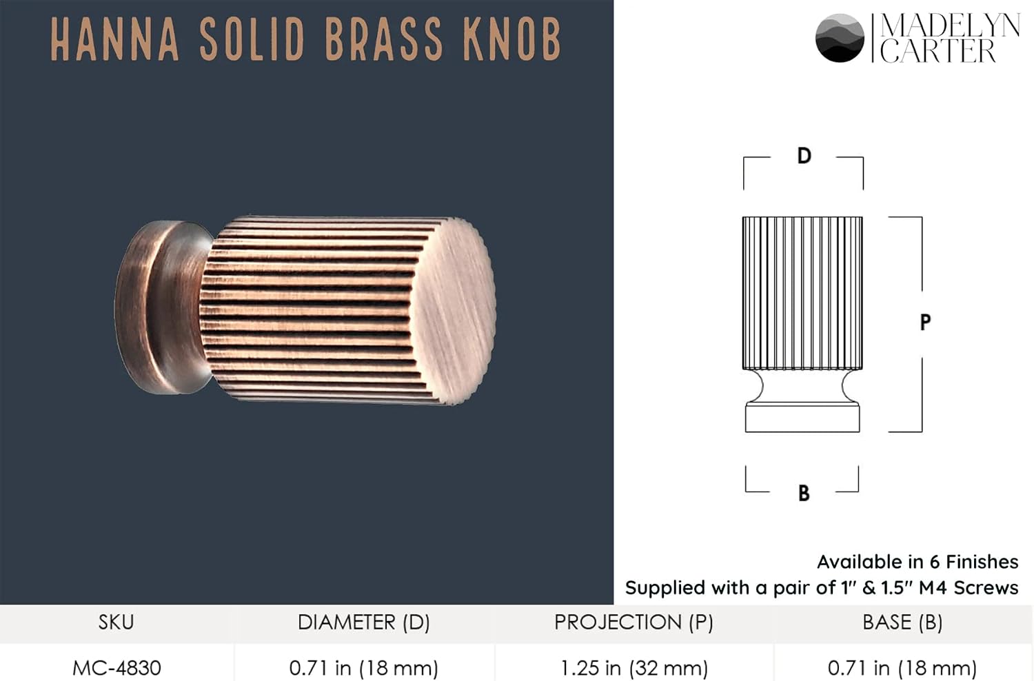 Madelyn Carter Hanna Solid Brass Button Knob - Matte Black