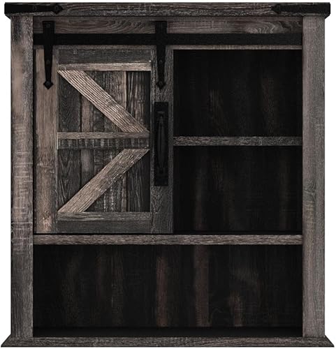 Miniatura 5 de OKD Armario de pared de baño, botiquín de granja con puerta corredera de granero y estantes ajustables, armario de almacenamiento montado en la