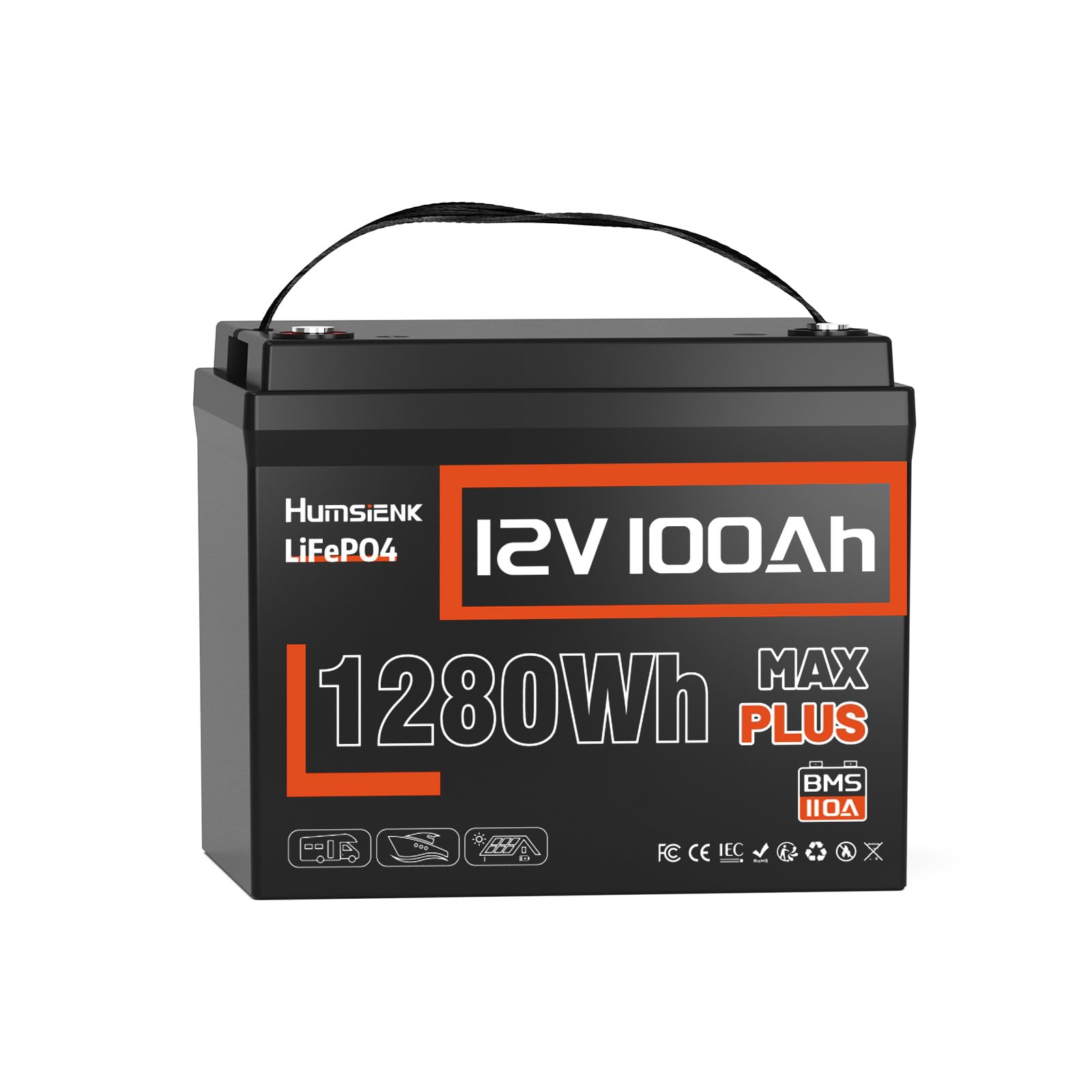 12V 100Ah LiFePO4 Lithium Battery MAX PLUS - Built-in 110A BMS with Low-Temp Cutoff, 15000+ Deep Cycle Rechargeable for RV Marine Off Grid/Trolling Motors/Home Backup