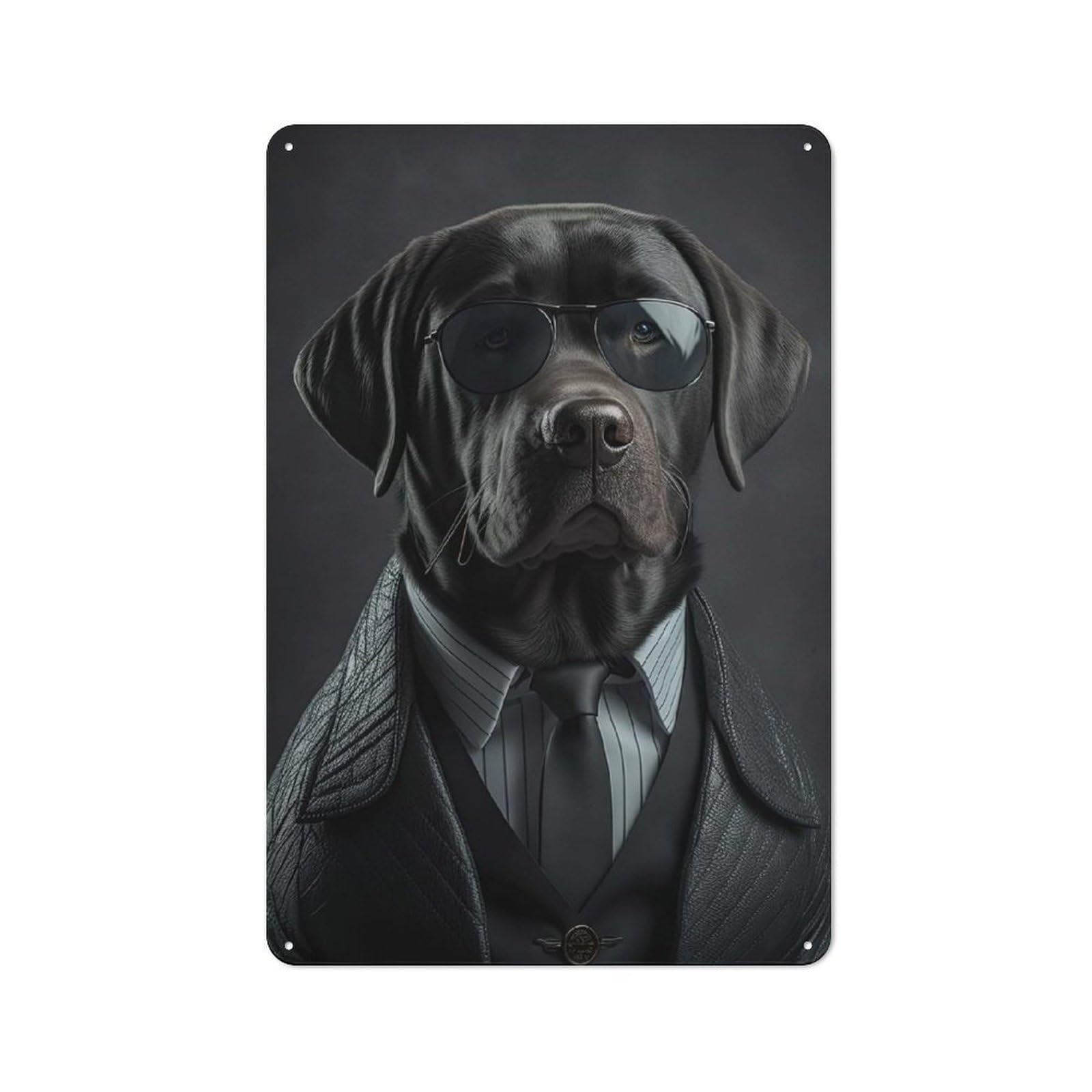 Junmoney Style-20 Understated Decorative Metal Sign 30X20cm Featuring Black Labrador Mafia Boss, Study Room Decor For Workspace, Cafe, Shop Or Desk Area