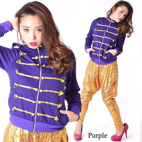 Amazon Co Jp ダンス衣装 トップス ダンス ジャケット チアガール アイドル ヒップホップ アイドル系衣装 売れ筋 ナポレオンジャケット パープル ホビー