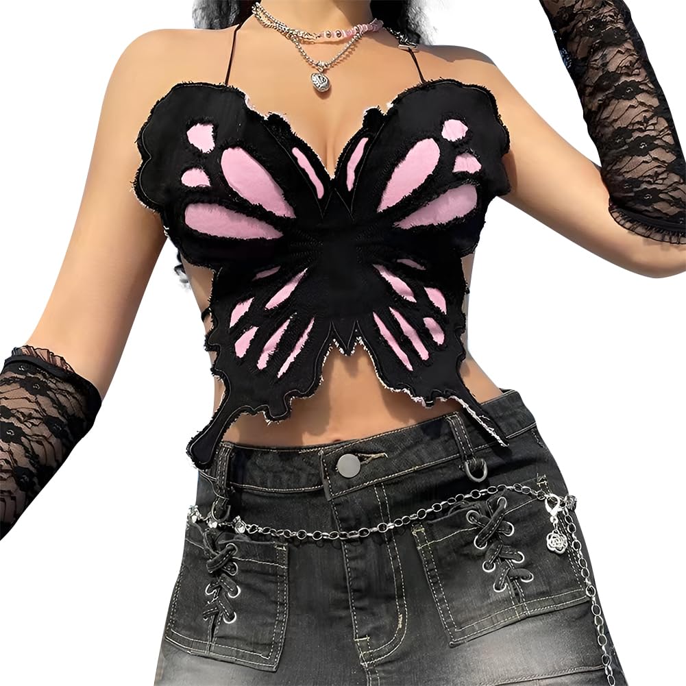 Butterfly Top Women's Crop Tops with Halterneck Backless Crop Tops