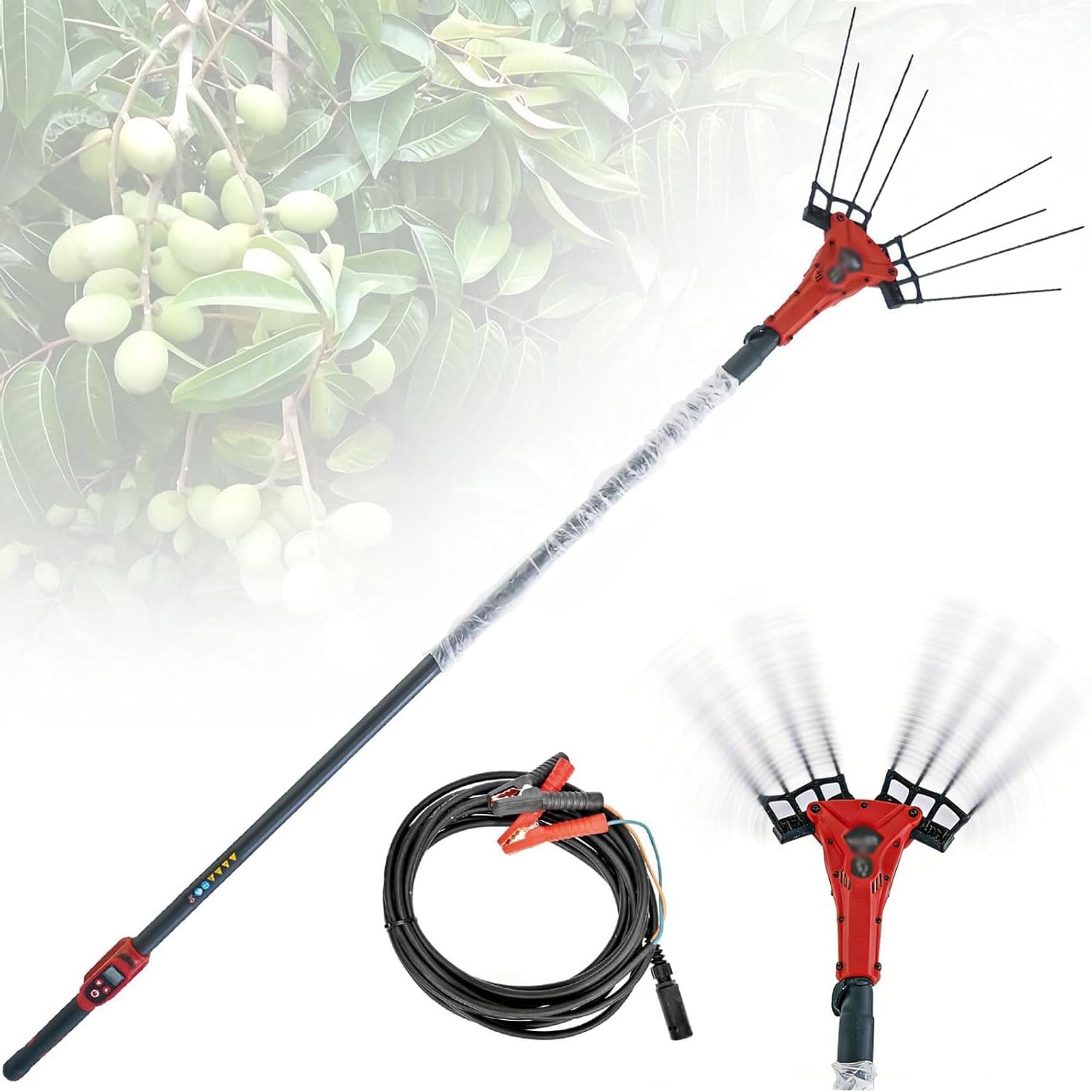 Cosechadora eléctrica de aceitunas de 600 W, recolector vibratorio con poste telescópico ajustable de 175 a 270 cm para dátiles, granos de café